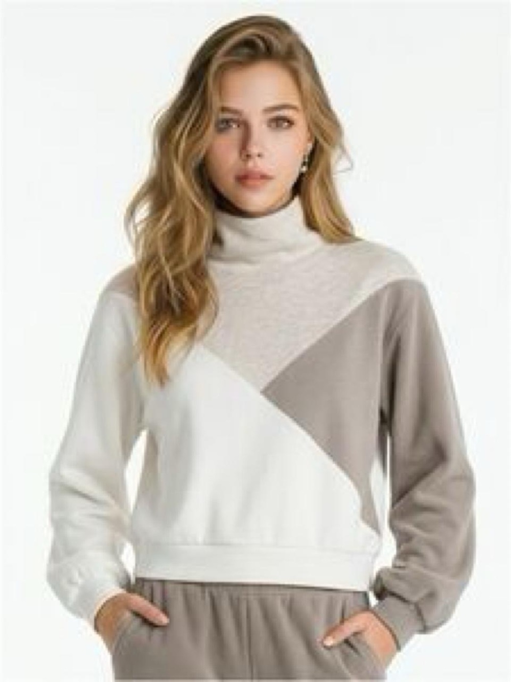 Abercrombie & Fitch Neutral Colorblock Turtleneck Sweater - Cream & Taupe